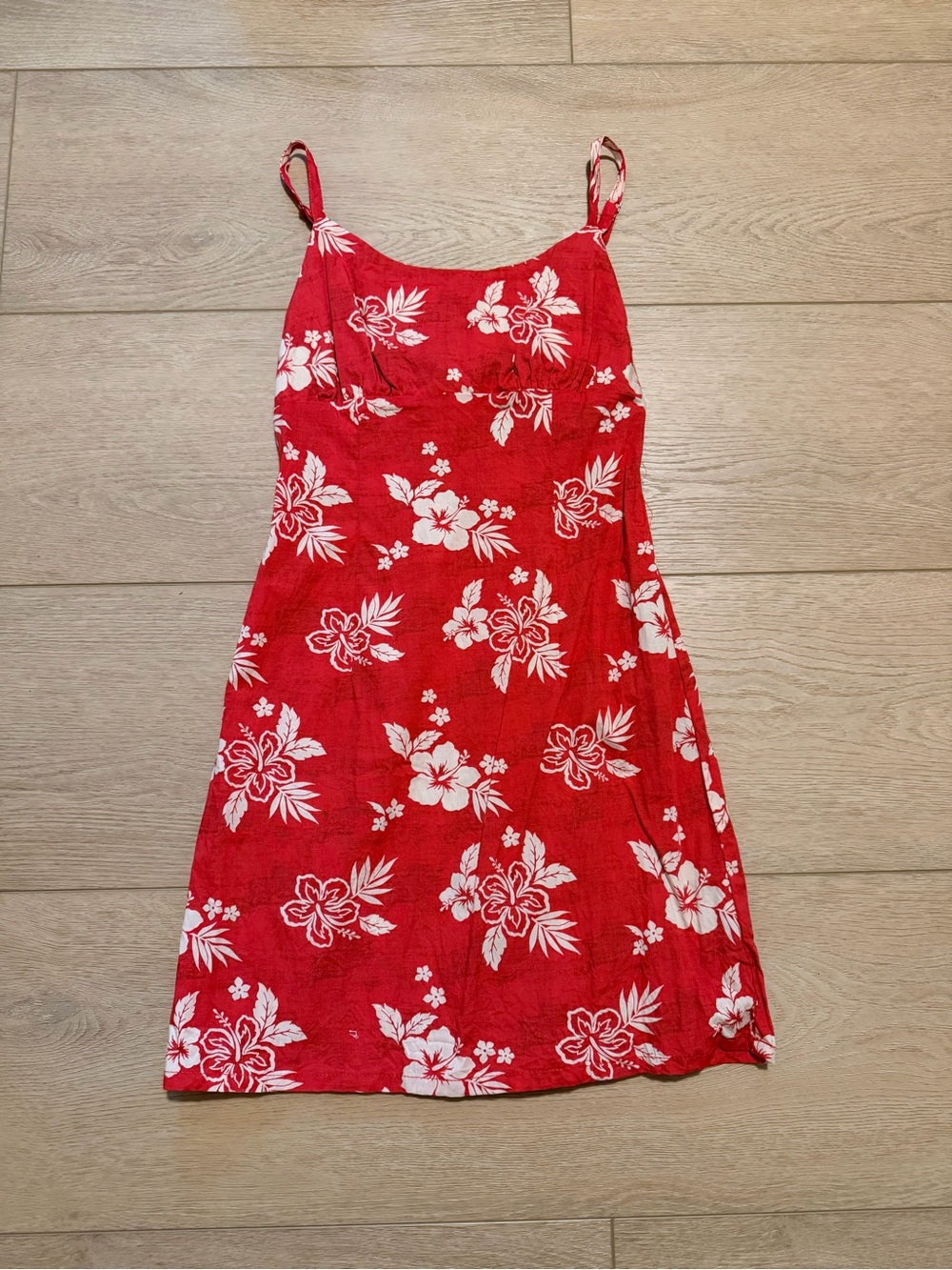 Red Floral Spaghetti-Strap Dress